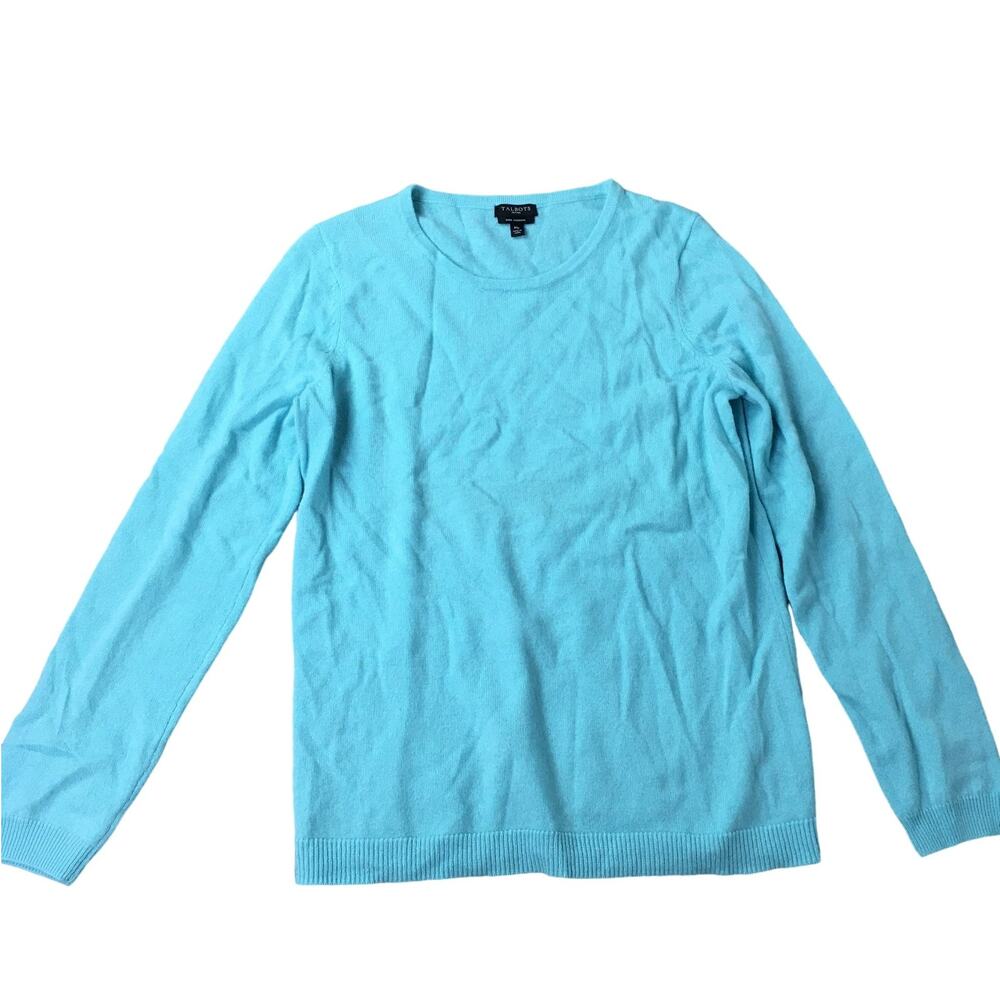 Talbots Petites Pure 100% Cashmere Knit Pullover Sweater Round Neck Teal Blue MP